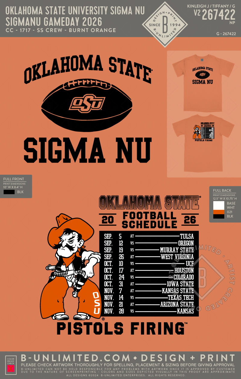 Oklahoma State University Sigma Nu - SigmaNu Gameday 2026 - CC - 1717 - SS Crew - Burnt Orange
