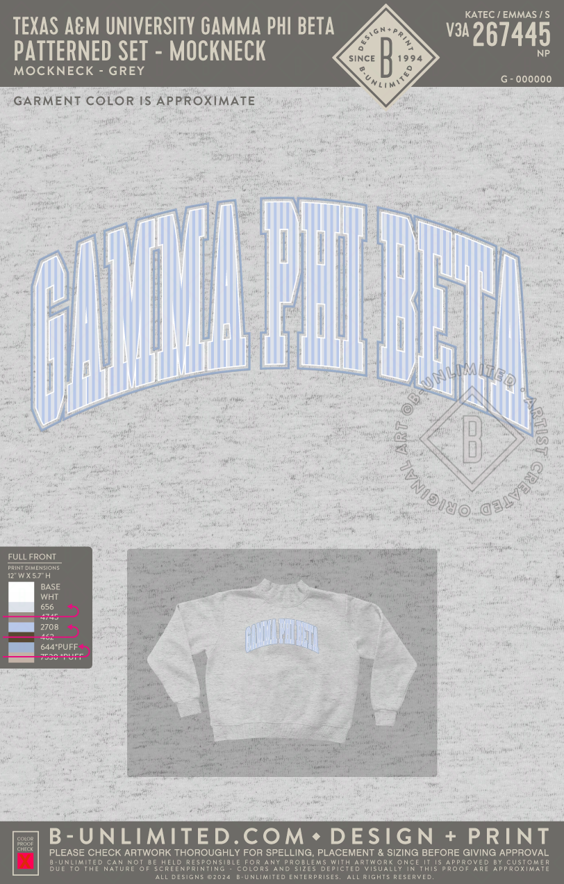 Texas A&M University Gamma Phi Beta - Patterned Set - Mockneck - Tap Stitch - WW0004-P001-V2 - Mockneck Crewneck Sweatshirt - Flower Grey