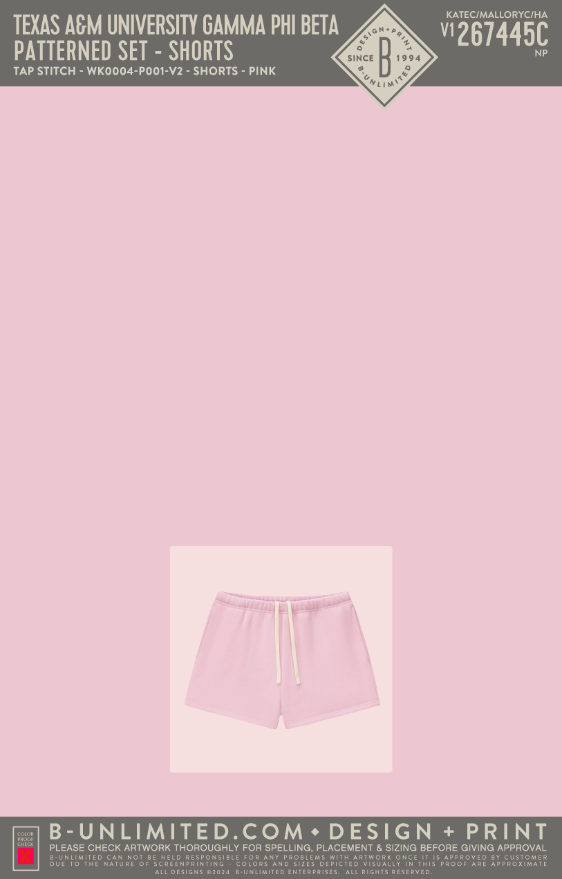Texas A&M University Gamma Phi Beta - Patterned Set - Shorts - Tap Stitch - WK0004-P001-V2 - Shorts - Pink