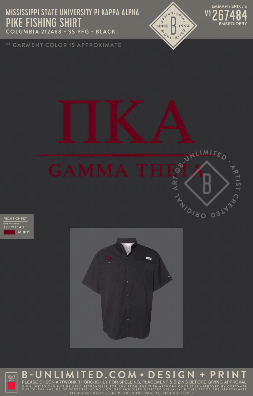 Mississippi State University Pi Kappa Alpha - PIKE Fishing Shirt - Columbia - 212468 - SS PFG - Black