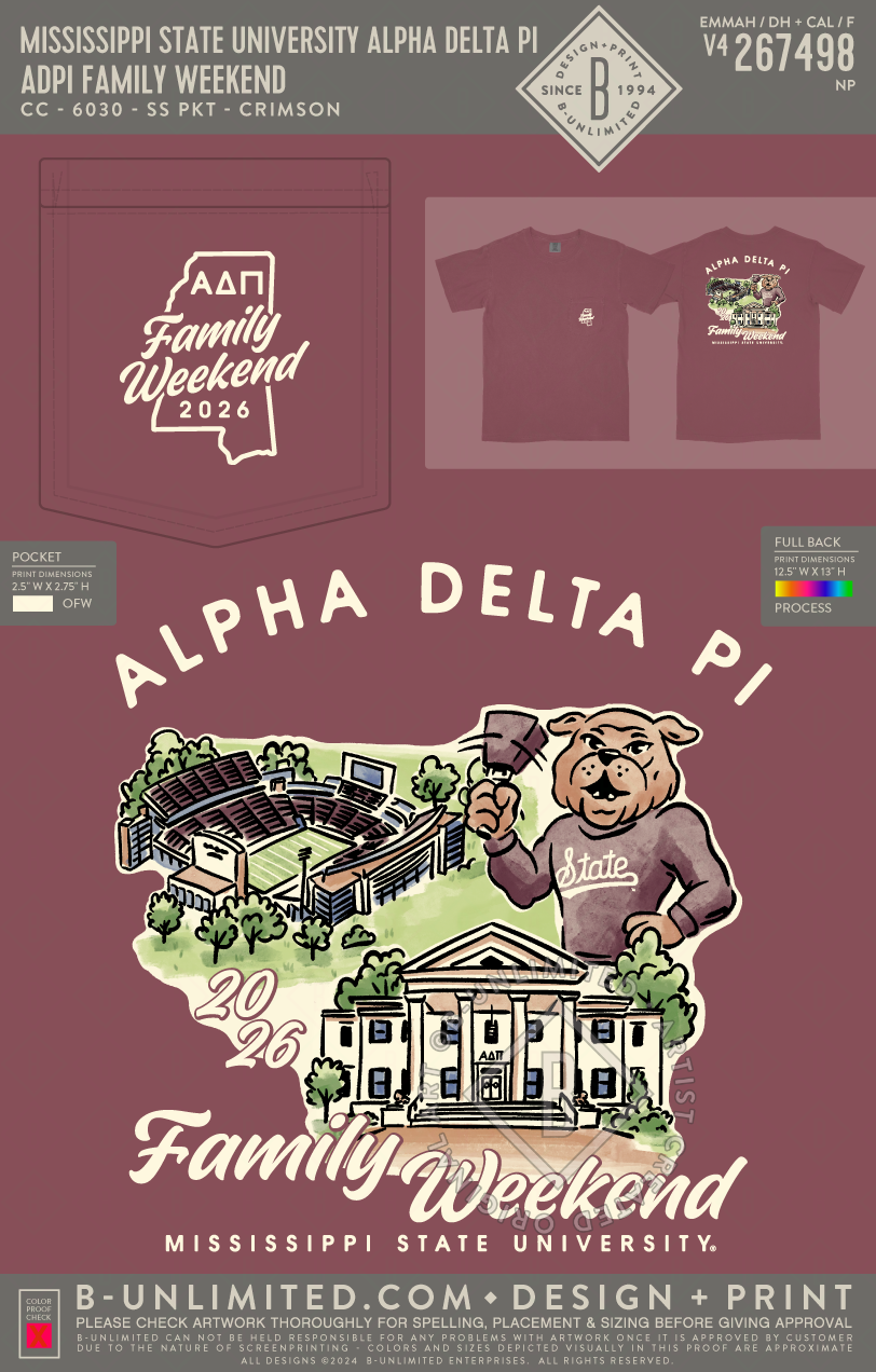 Mississippi State University Alpha Delta Pi - ADPI Family Weekend - CC - 6030 - SS Pocket - Crimson