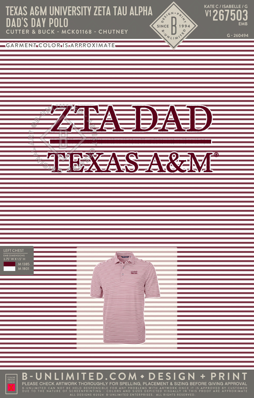 Texas A&M University Zeta Tau Alpha - Dad's Day Polo - Cutter & Buck - MCK01168 - Virtue Eco Pique Stripe Recycled Mens Polo - Chutney