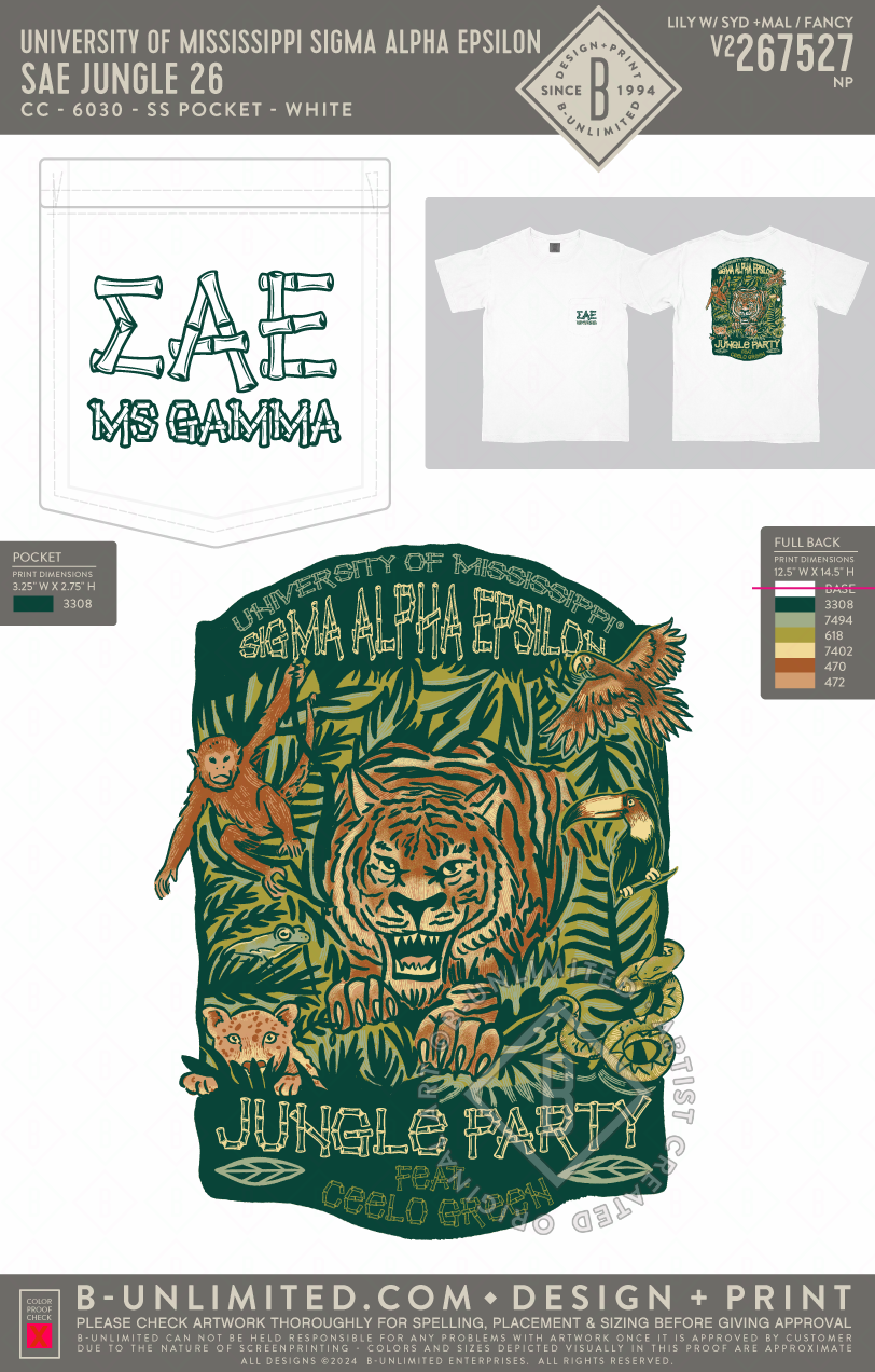 University of Mississippi Sigma Alpha Epsilon - SAE Jungle 26 - CC - 6030 - SS Pocket - White