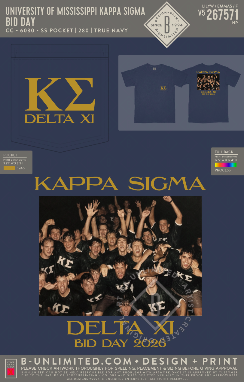 University of Mississippi Kappa Sigma - Bid Day - CC - 6030 - SS Pocket - True Navy