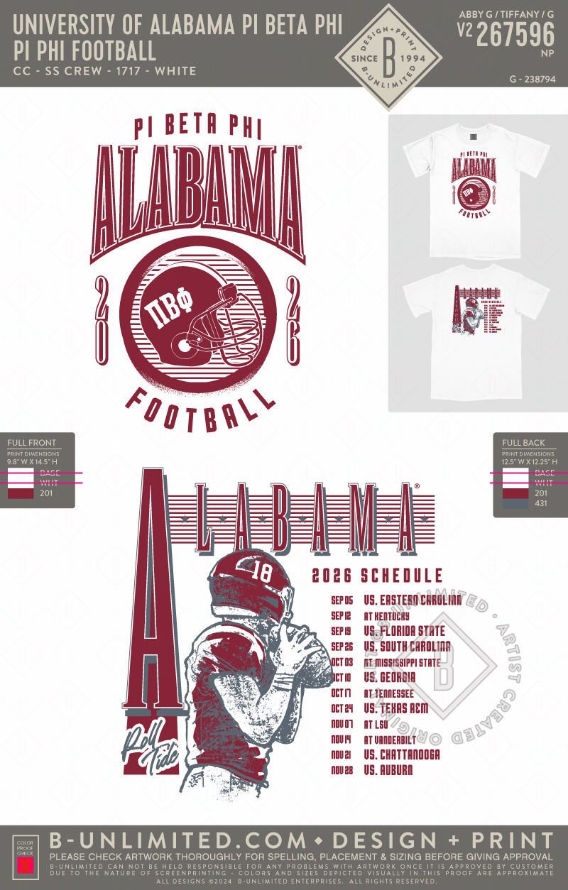 University of Alabama Pi Beta Phi - Pi Phi Football - CC - 1717 - SS Crew - White