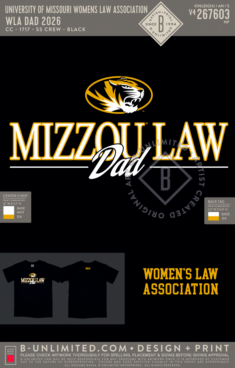 University of Missouri Women's Law Association - WLA Dad 2026 - CC - 1717 - SS Crew - Black