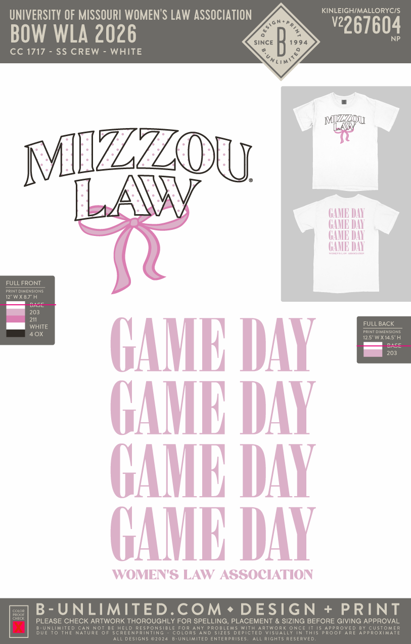 University of Missouri Women's Law Association - Bow WLA 2026 - CC - 1717 - SS Crew - White