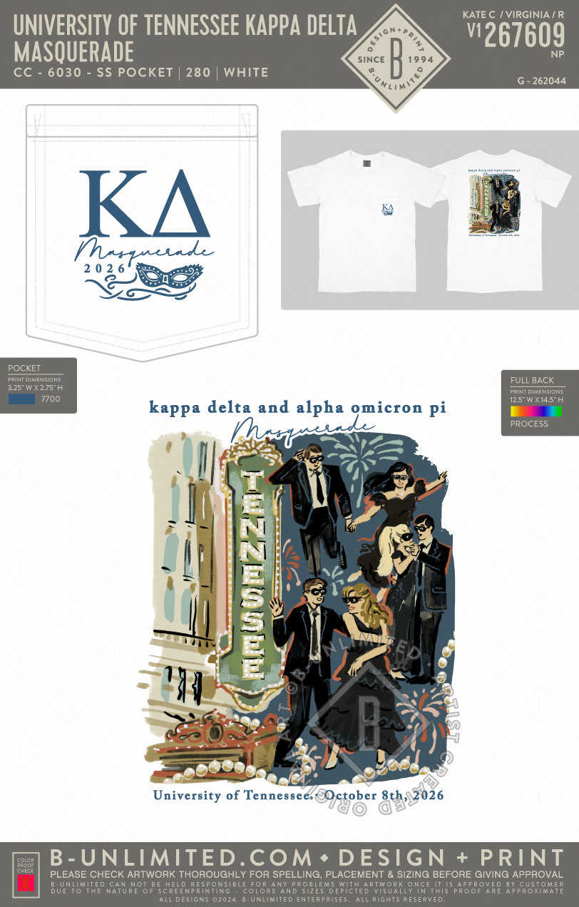 University of Tennessee Kappa Delta - Masquerade - CC - 6030 - SS Pocket - White