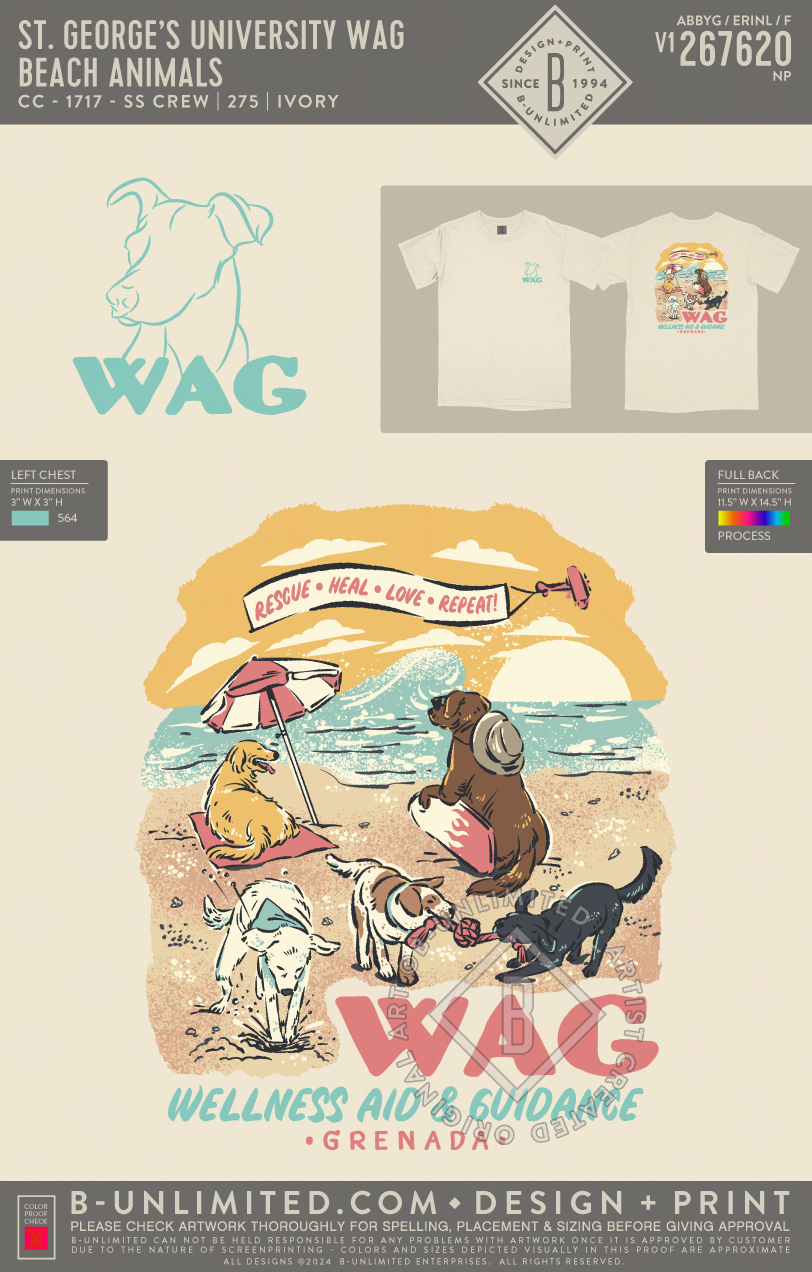 St. George's University WAG - Beach Animals - CC - 6030 - SS Pocket - Ivory
