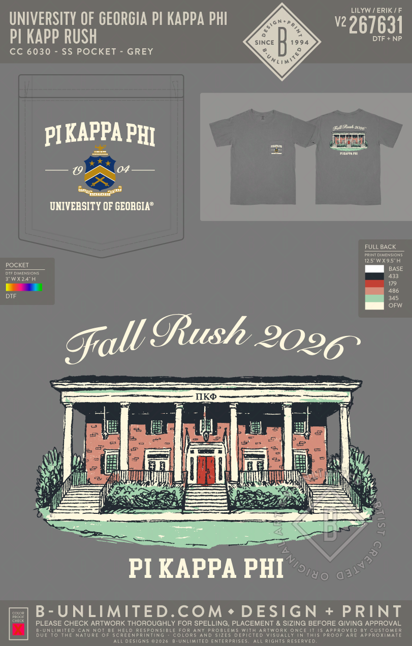 University of Georgia Pi Kappa Phi - Pi Kapp Rush - CC - 6030 - SS Pocket - Grey