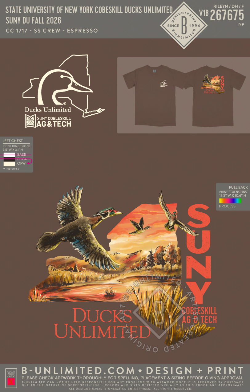 State University of New York Cobeskill Ducks Unlimited - SUNY DU Fall 2026 - CC - 1717 - SS Crew - Espresso