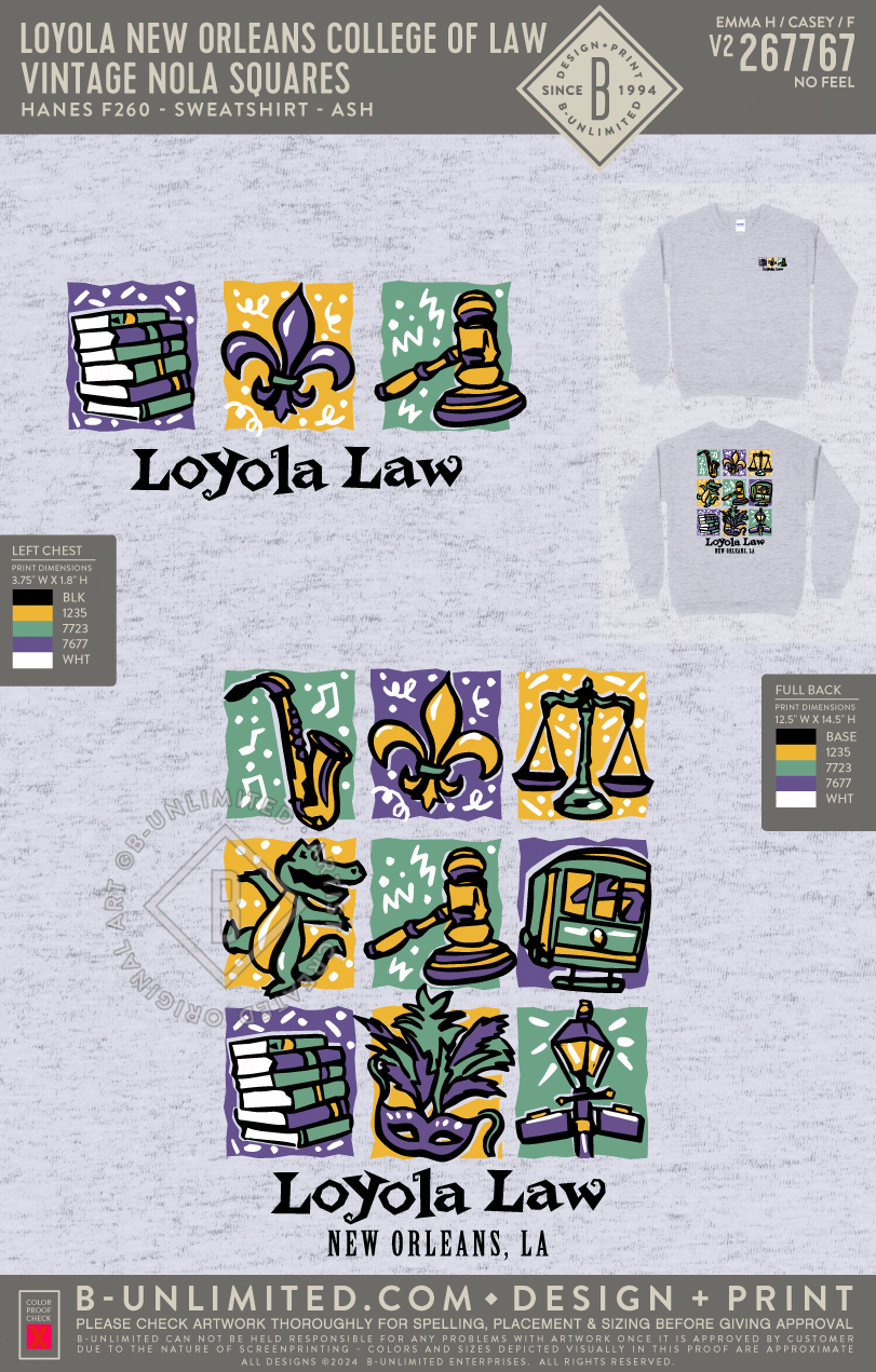 Loyola New Orleans College of Law - Vintage NOLA Squares - Hanes - F260 - Sweatshirt - Ash