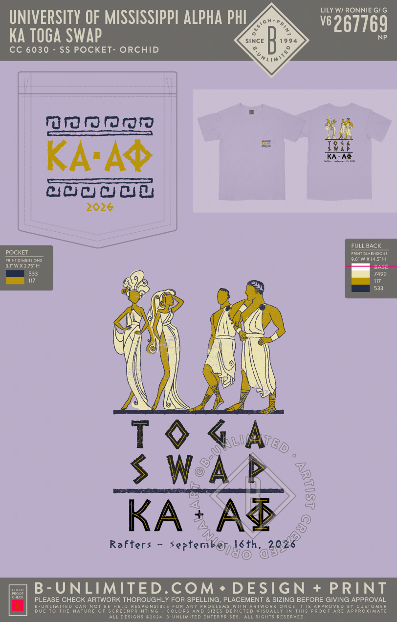 University of Mississippi Alpha Phi - KA Toga Swap - CC - 6030 - SS Pocket - Orchid