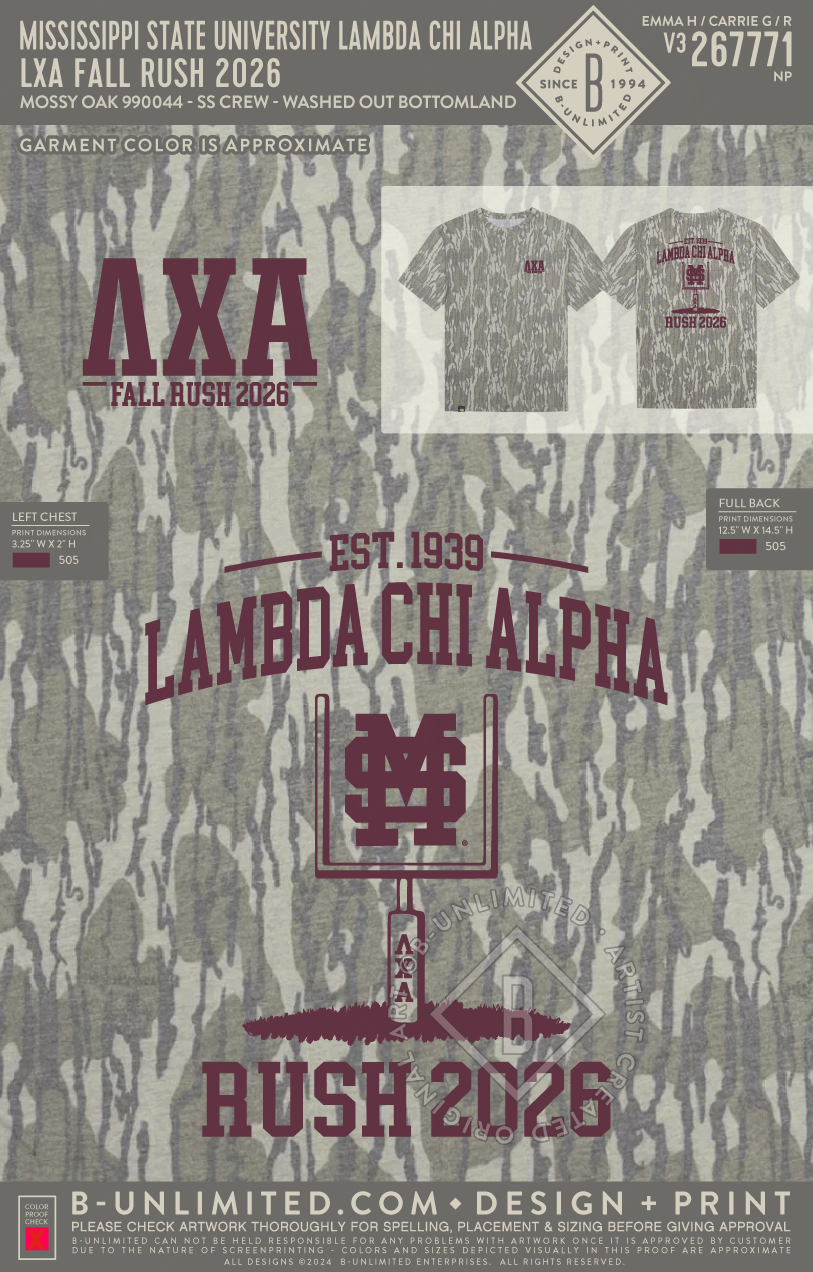 Mississippi State University Lambda Chi Alpha - LXA Fall Rush 2026 - Mossy Oak - 990044 - Short Sleeve Tri-Blend - Washed Out Orginal Bottomland