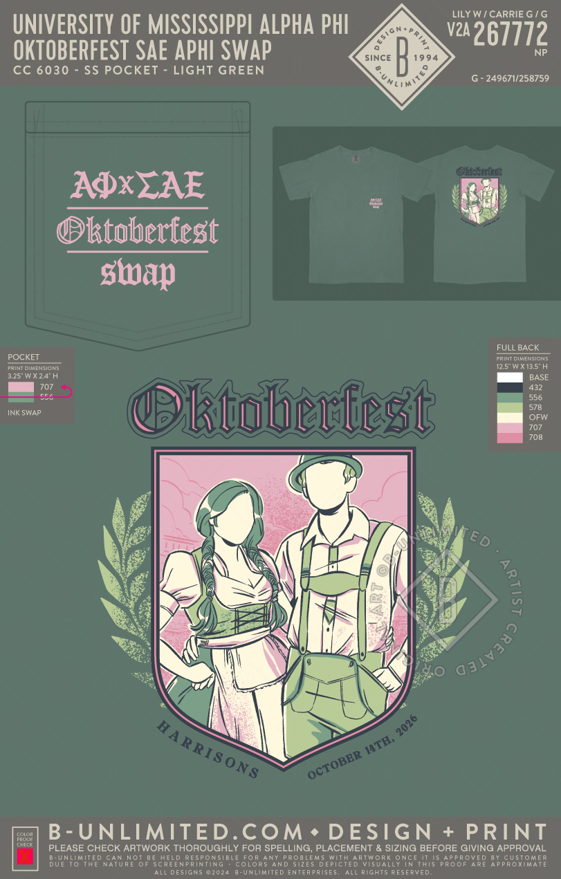 University of Mississippi Alpha Phi - Oktoberfest SAE APHI Swap - CC - 6030 - SS Pocket - Light Green