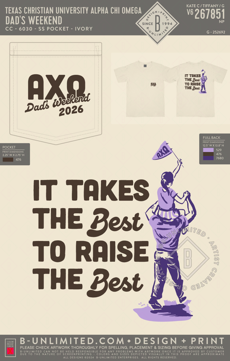 Texas Christian University Alpha Chi Omega - Dad's Weekend - CC - 6030 - SS Pocket - Ivory