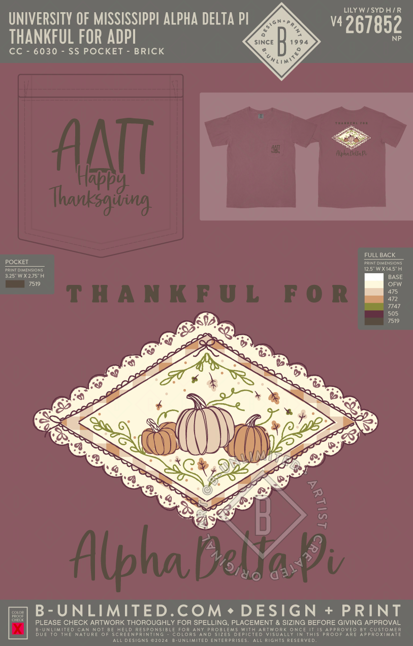 University of Mississippi Alpha Delta Pi - Thankful for ADPI - CC - 6030 - SS Pocket - Brick