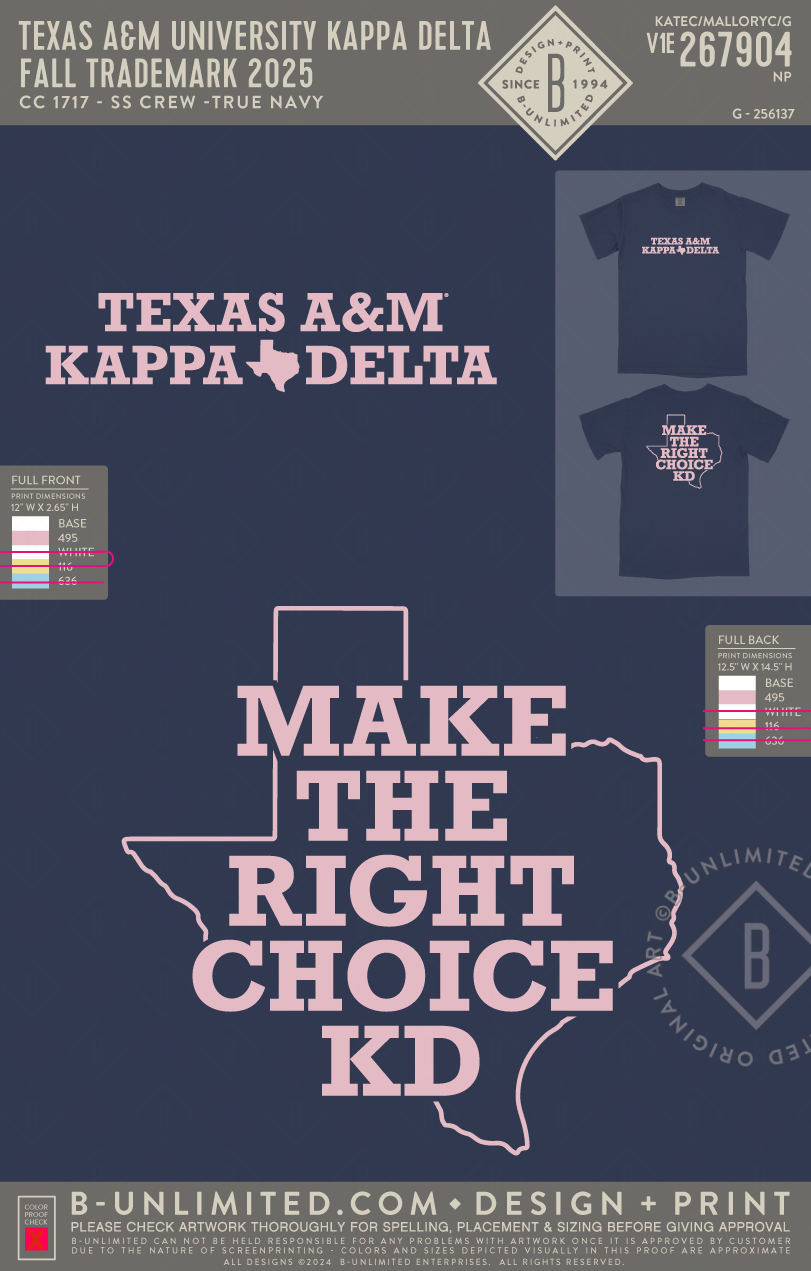 Texas A&M University Kappa Delta - Trademark Tees - CC - 1717 - SS Crew - True Navy
