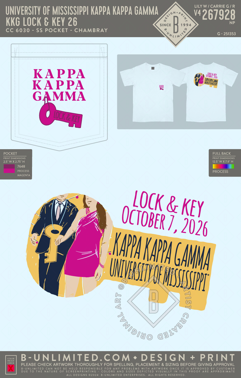 University of Mississippi Kappa Kappa Gamma - KKG Lock & Key 26 - CC - 6030 - SS Pocket - Chambray