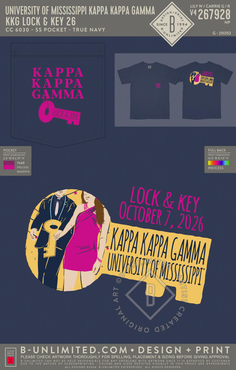 University of Mississippi Kappa Kappa Gamma - KKG Lock & Key 26 - CC - 6030 - SS Pocket - True Navy