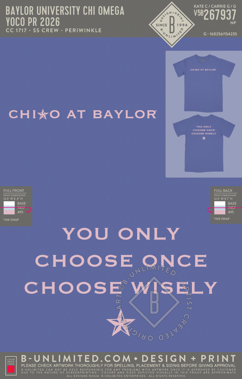 Baylor University Chi Omega - YOCO PR 2026 - CC - 1717 - SS Crew - Periwinkle