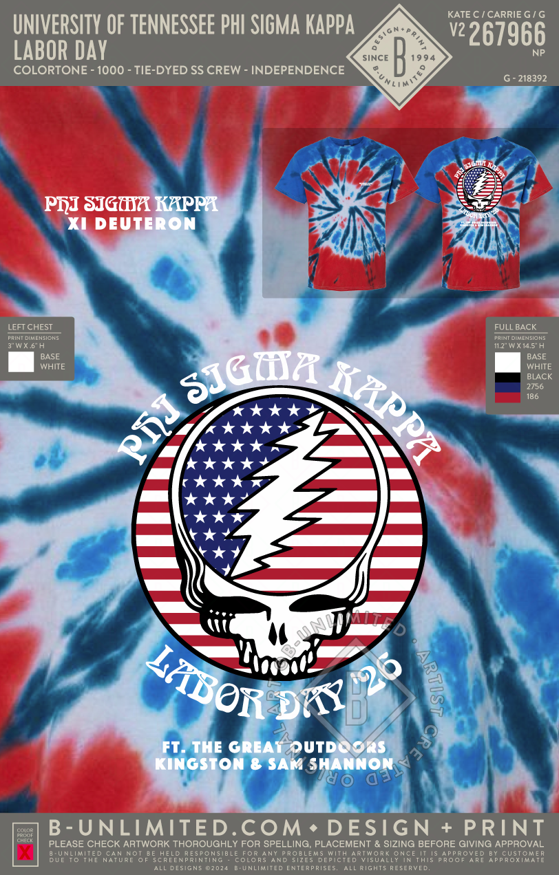 University of Tennessee Phi Sigma Kappa - Labor Day - Colortone - 1000 - Tie Dye Tee - Independence