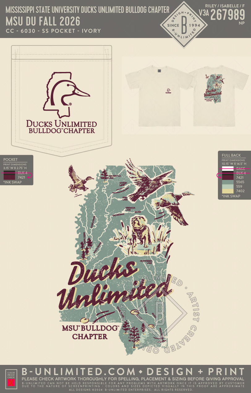 Mississippi State University Ducks Unlimited Bulldog Chapter - MSU DU Fall 2026 - CC - 6030 - SS Pocket - Ivory
