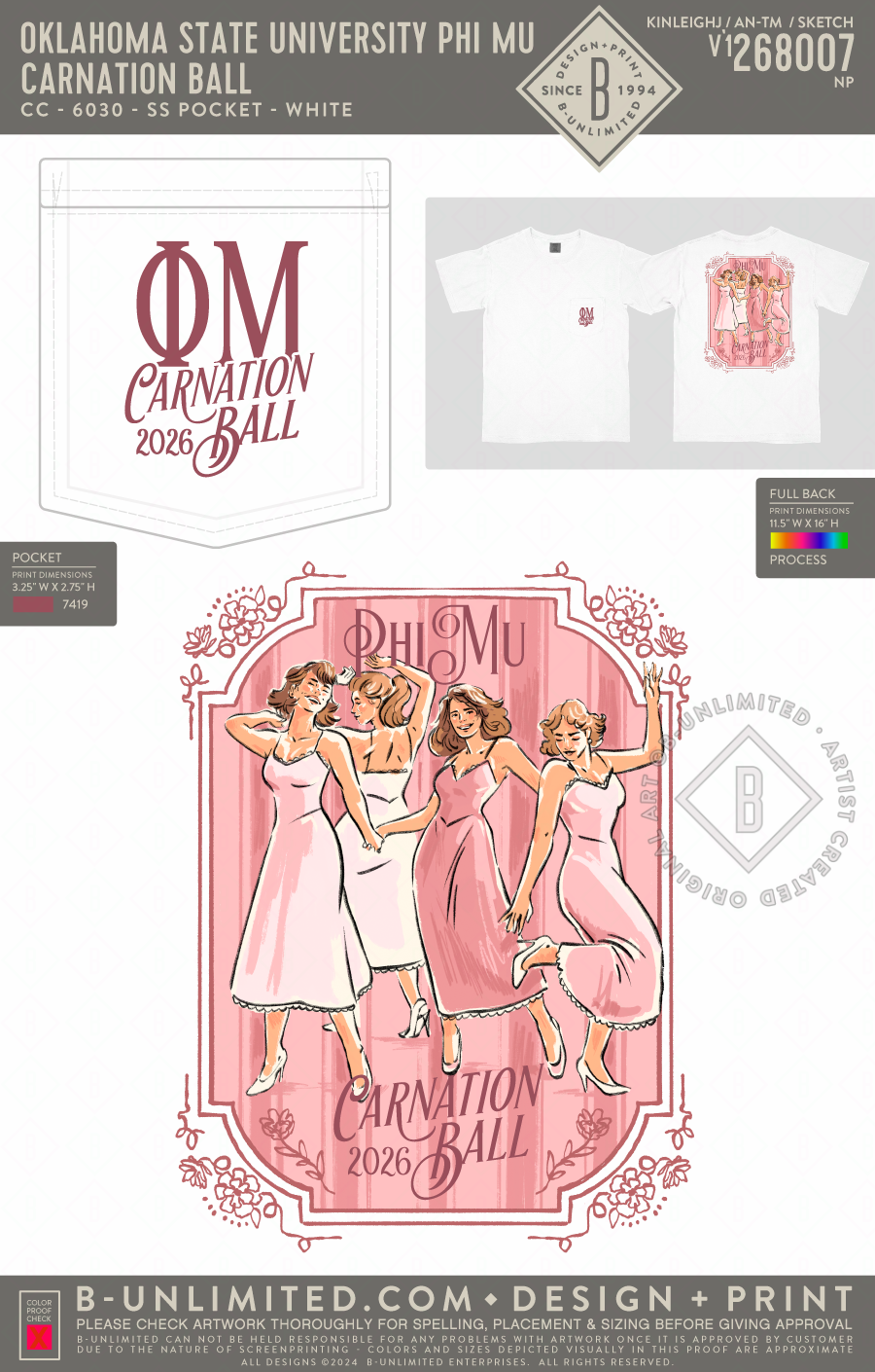 Oklahoma State University Phi Mu - Carnation Ball - CC - 6030 - SS Pocket - White