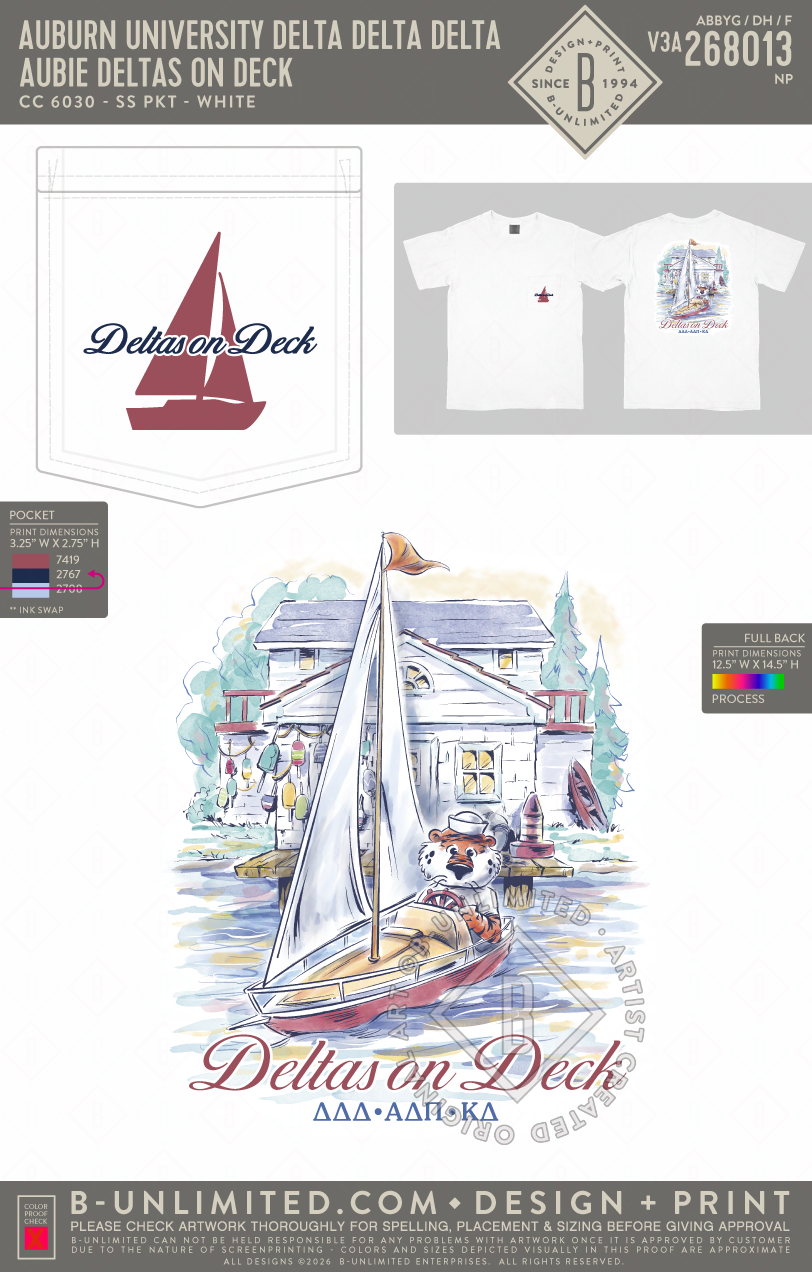 Auburn University Delta Delta Delta - Aubie Deltas on Deck - CC - 6030 - SS Pocket - White