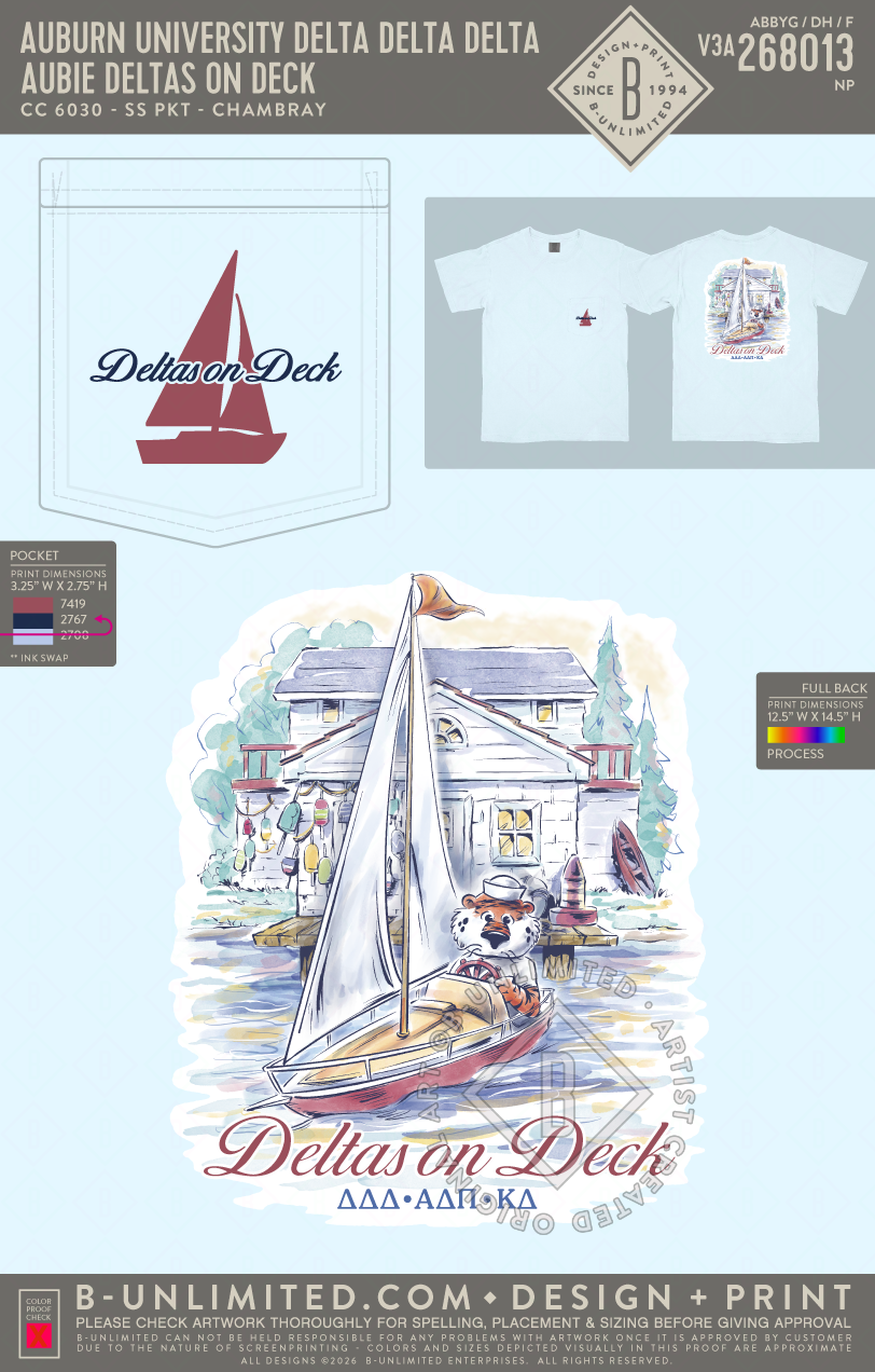 Auburn University Delta Delta Delta - Aubie Deltas on Deck - CC - 6030 - SS Pocket - Chambray