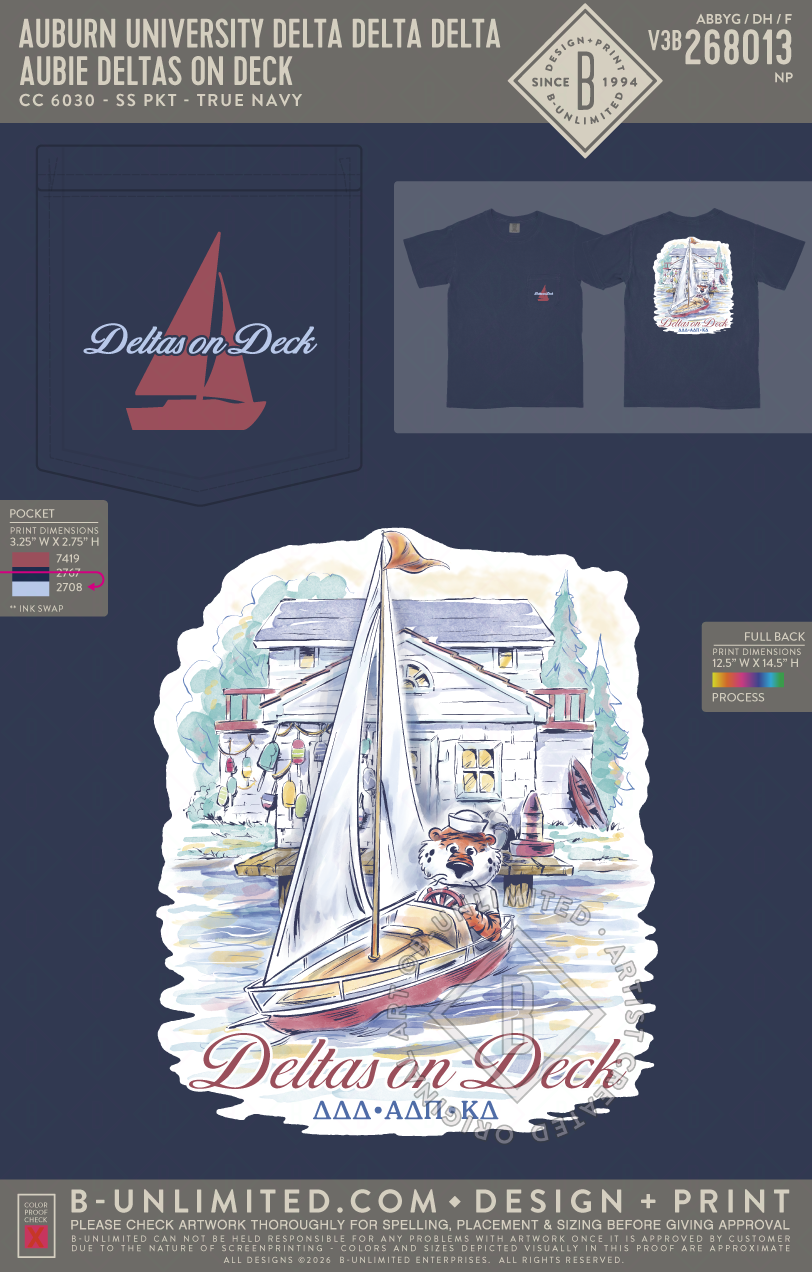Auburn University Delta Delta Delta - Aubie Deltas on Deck - CC - 6030 - SS Pocket - True Navy