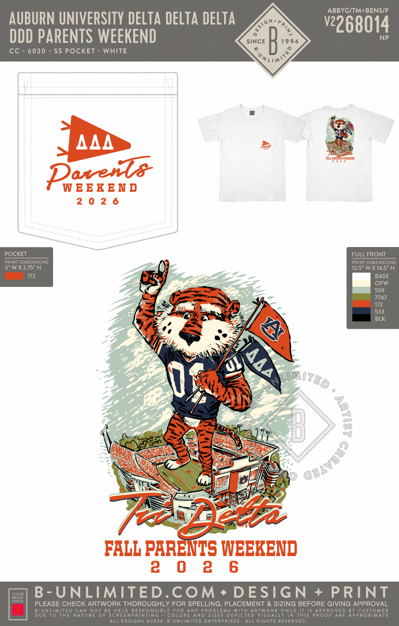 Auburn University Delta Delta Delta - DDD Parents Weekend - CC - 6030 - SS Pocket - White