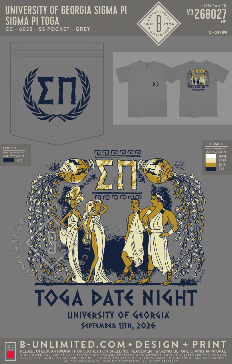 UGA Sigma Pi - Sigma Pi TOGA - CC - 6030 - SS Pocket - Grey