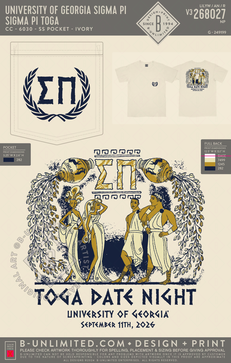 UGA Sigma Pi - Sigma Pi TOGA - CC - 6030 - SS Pocket - Ivory