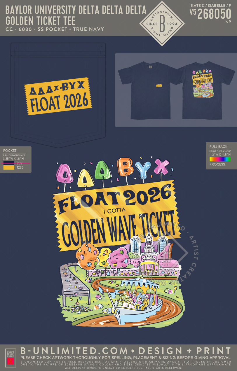 Beta Upsilon Chi Iota Chapter - Golden Ticket Tee - CC - 6030 - SS Pocket - True Navy