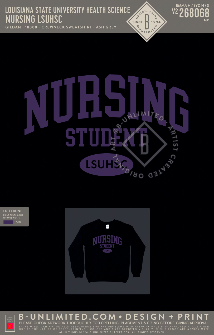Louisiana State University Health Science - Nursing LSUHSC - Gildan - 18000 - Crewneck Sweatshirt - Black