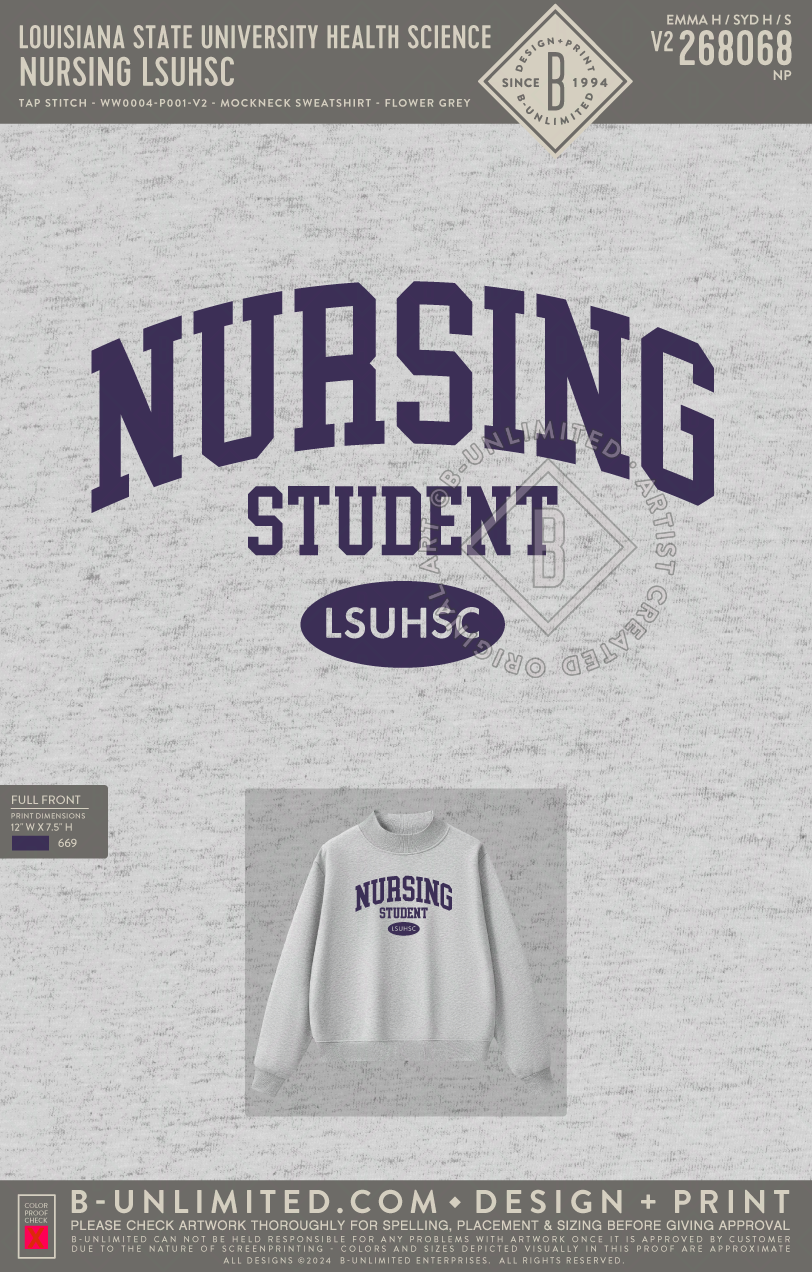 Louisiana State University Health Science - Nursing LSUHSC - Tap Stitch - WW0004-P001-V2 - Mockneck Crewneck Sweatshirt - Flower Grey