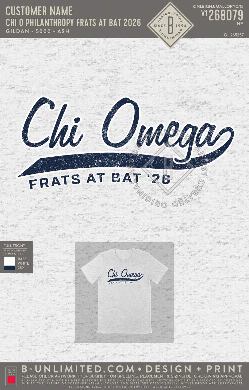 Oklahoma State University Chi Omega - Chi O Philanthropy frats at bat 2026 - Gildan - 5000 - SS Crew - Ash Grey
