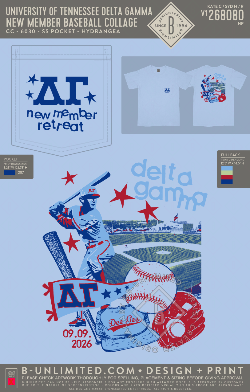 University of Tennessee Delta Gamma - New Member Baseball Collage - CC - 6030 - SS Pocket - Hydrangea