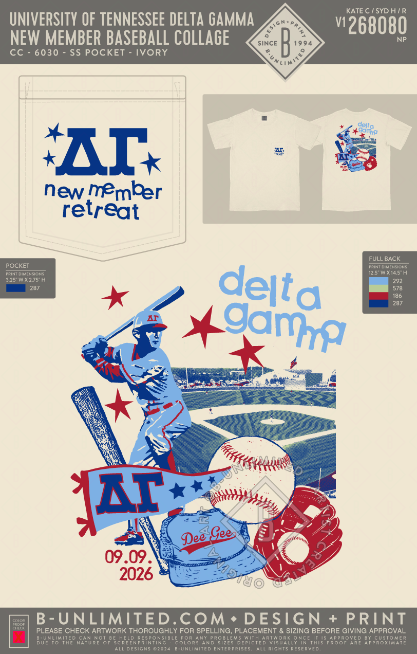 University of Tennessee Delta Gamma - New Member Baseball Collage - CC - 6030 - SS Pocket - Ivory