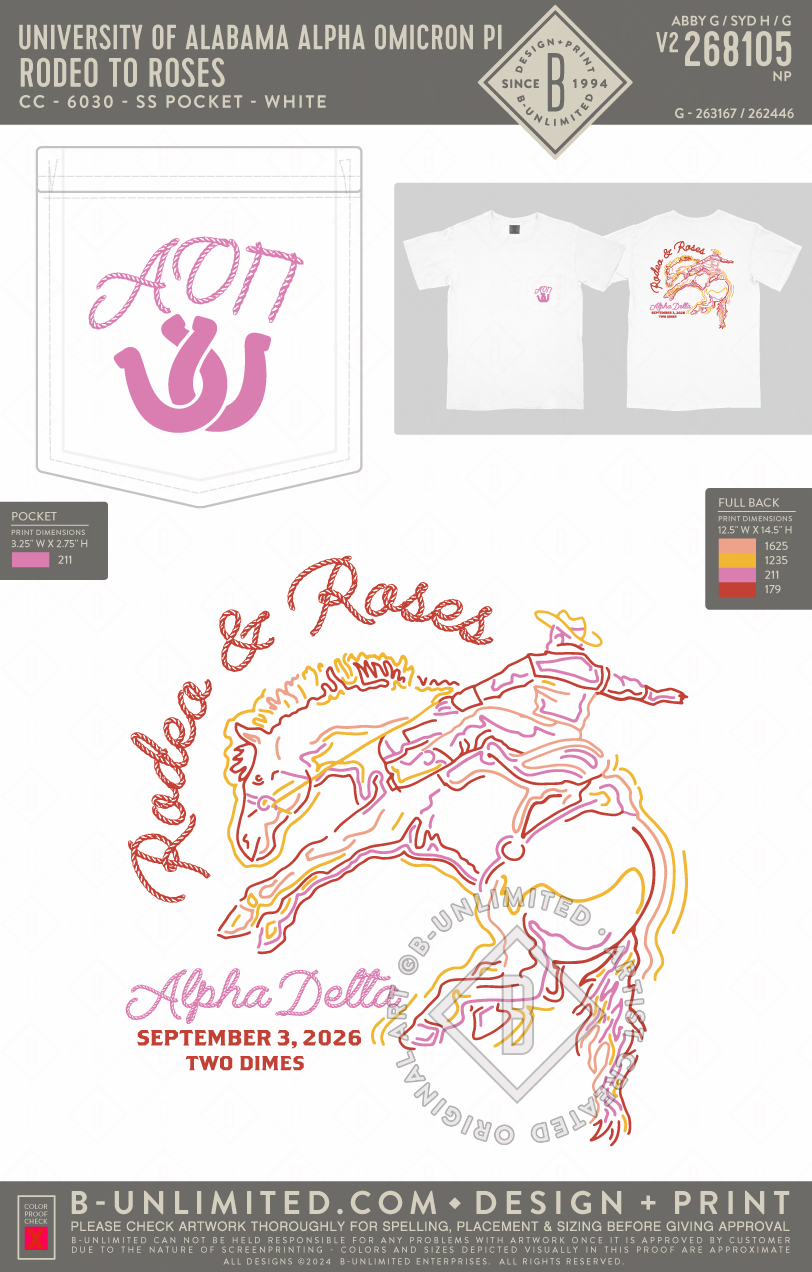 University of Alabama Alpha Omicron Pi - Rodeo to Roses - CC - 6030 - SS Pocket - White