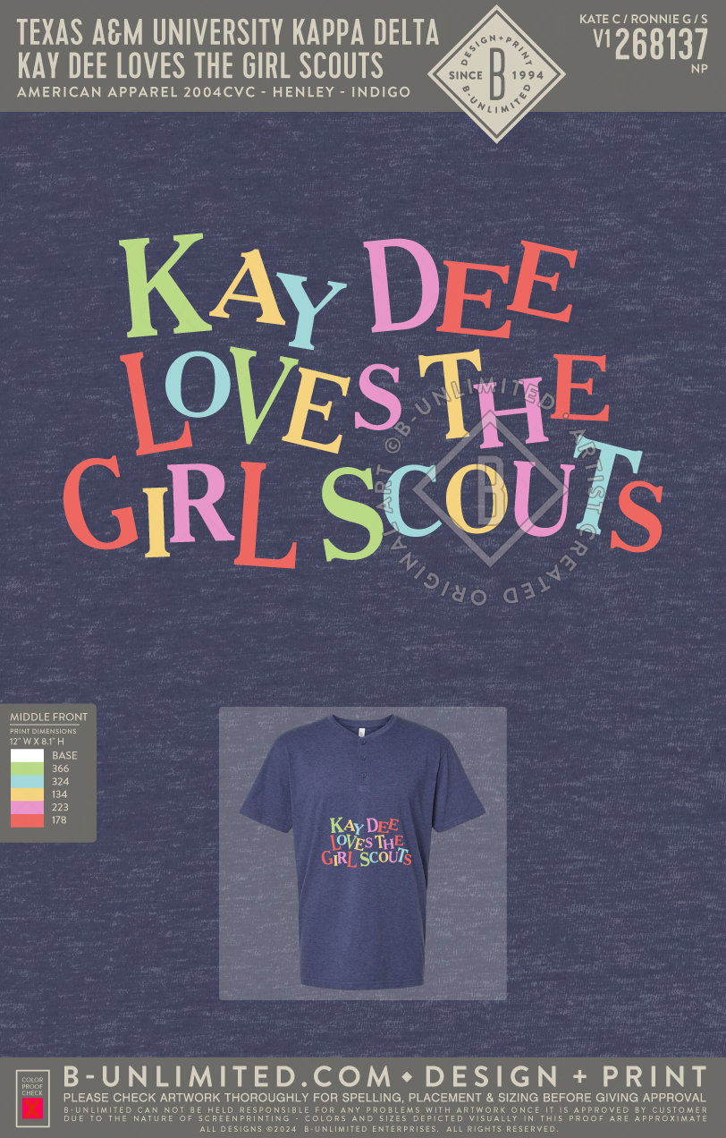 Texas A&M University Kappa Delta - Kay Dee Loves the Girl Scouts - American Apparel - 2004CVC - Henley Tee - Heather Indigo
