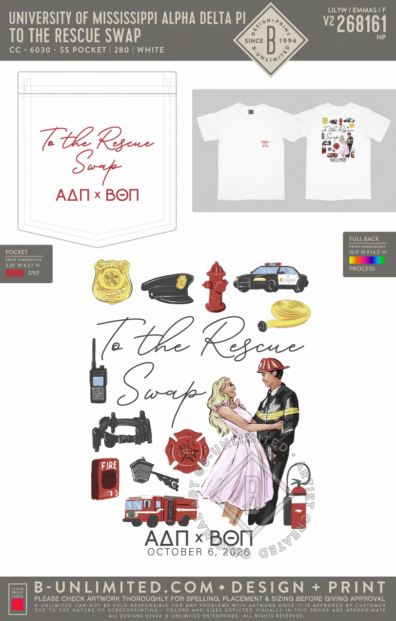 University of Mississippi Alpha Delta Pi - To the Rescue Swap - CC - 6030 - SS Pocket - White