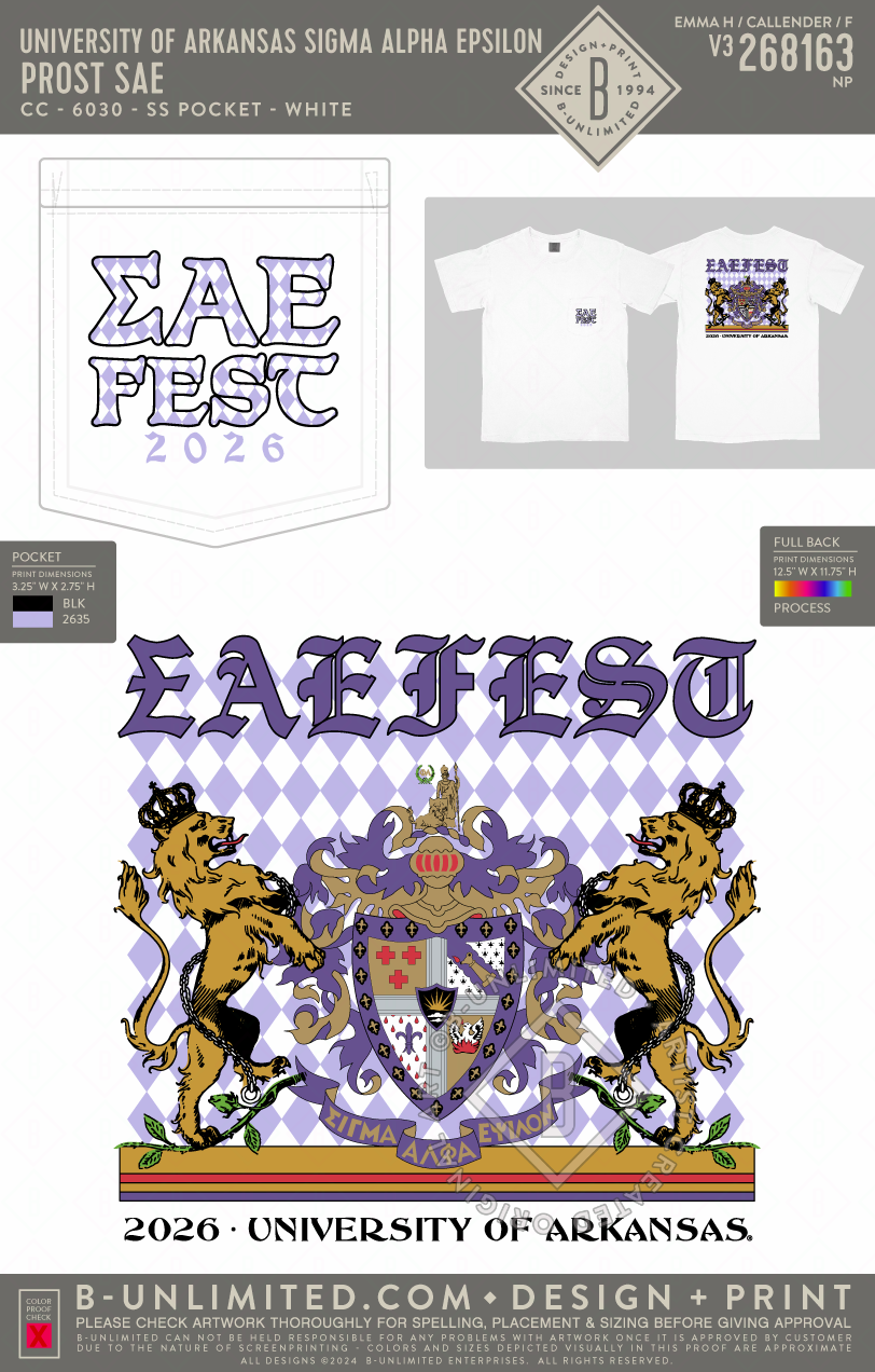 University of Arkansas Sigma Alpha Epsilon - Prost SAE - CC - 6030 - SS Pocket - White