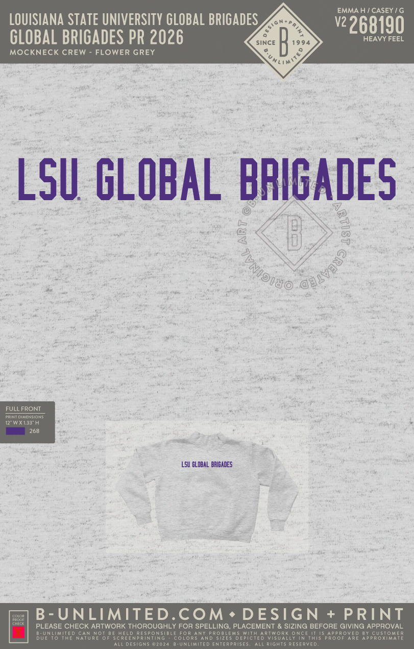 Louisiana State University Global Brigades - Global Brigades PR 2026 - Tap Stitch - WW0004-P001-V2 - Mockneck Crewneck Sweatshirt - Flower Grey