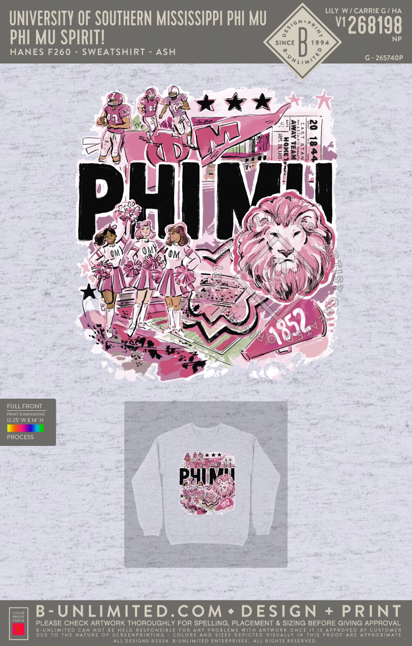 University of Southern Mississippi Phi Mu - Phi Mu Spirit! - Hanes - F260 - Sweatshirt - Ash