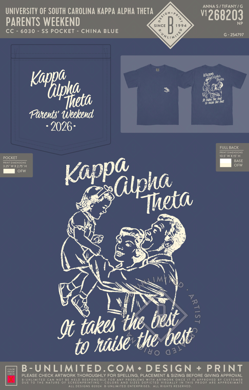 University of South Carolina Kappa Alpha Theta - Parents Weekend - CC - 6030 - SS Pocket - China Blue