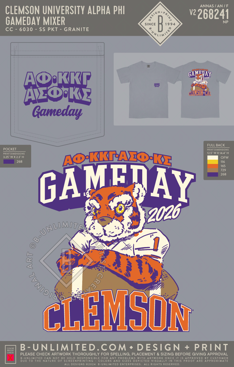 Clemson University Alpha Phi - Gameday Mixer - CC - 6030 - SS Pocket - Granite