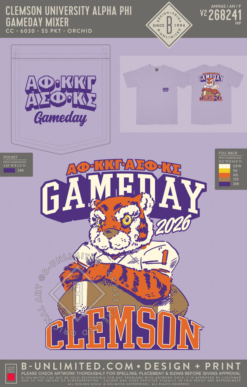 Clemson University Alpha Phi - Gameday Mixer - CC - 6030 - SS Pocket - Orchid