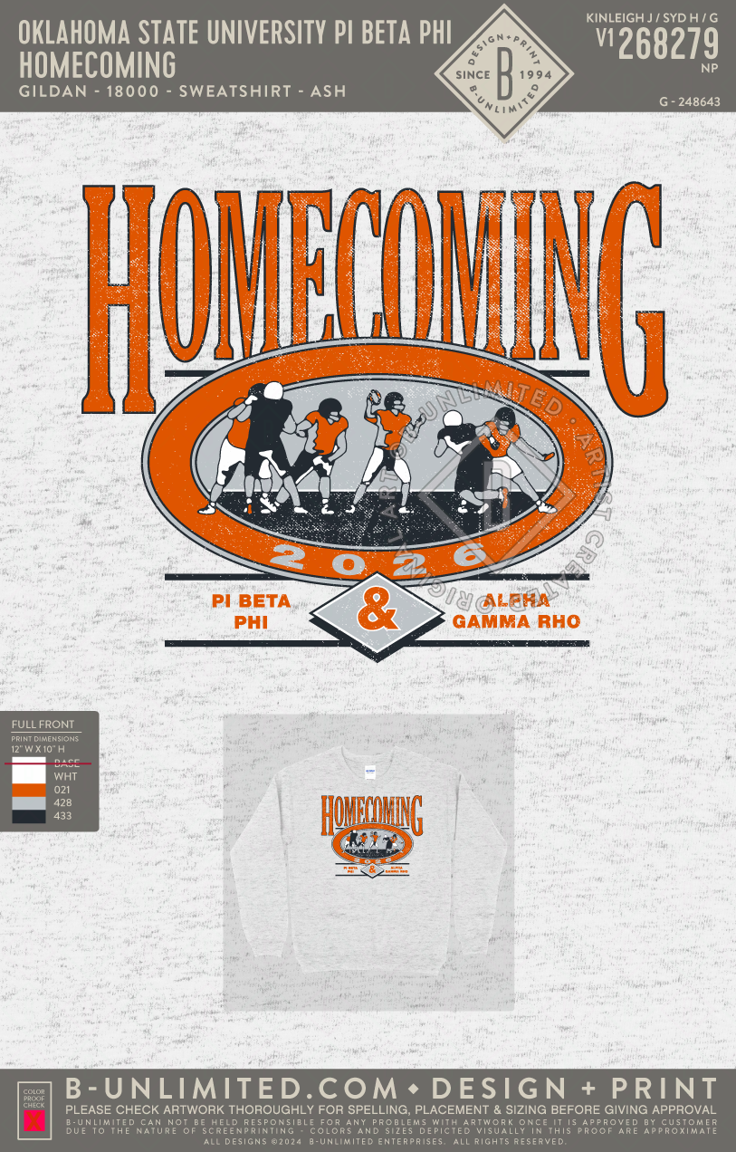 Oklahoma State University Pi Beta Phi - Homecoming - Gildan - 18000 - Crewneck Sweatshirt - Ash Grey